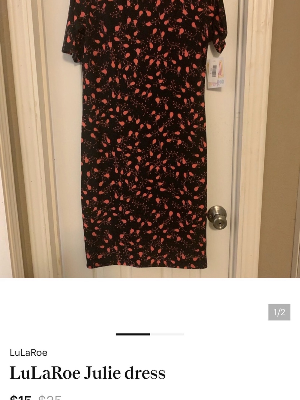 LuLaRoe Black Dress with Coral Pink Abstract Spots